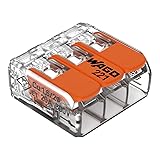 WAGO Verbindungsklemmen 221-413 | 3 Leiter, bis 4 mm², 50 Stück, COMPACT Kabelverbinder mit Hebel für alle Leiterarten weltweit, bestätigte Anwendungssicherheit 3-Leiter Original 4mm²