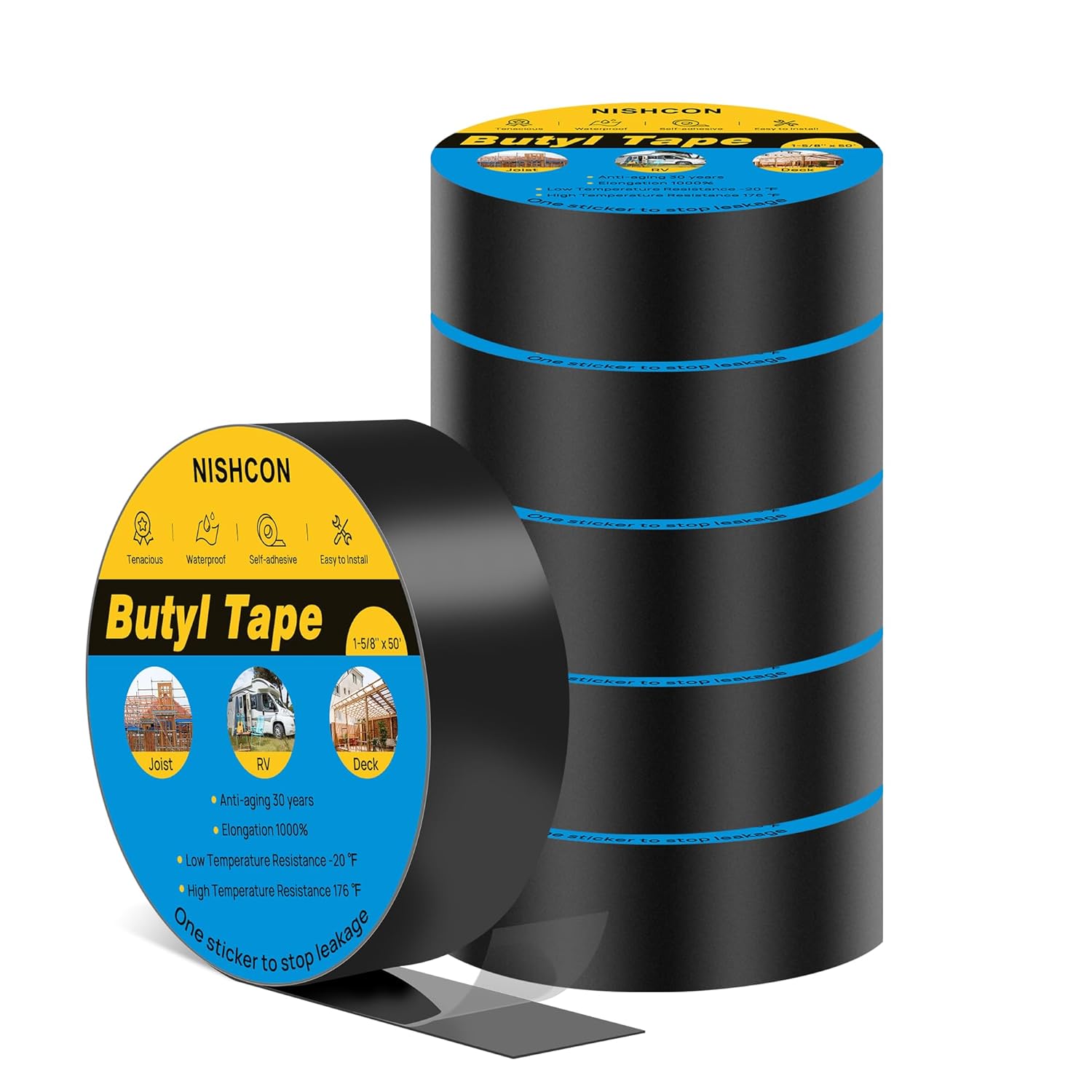 Butyl sealant tape for deck joists, 1 5/8" x 50' (6 rolls) by NISHCON