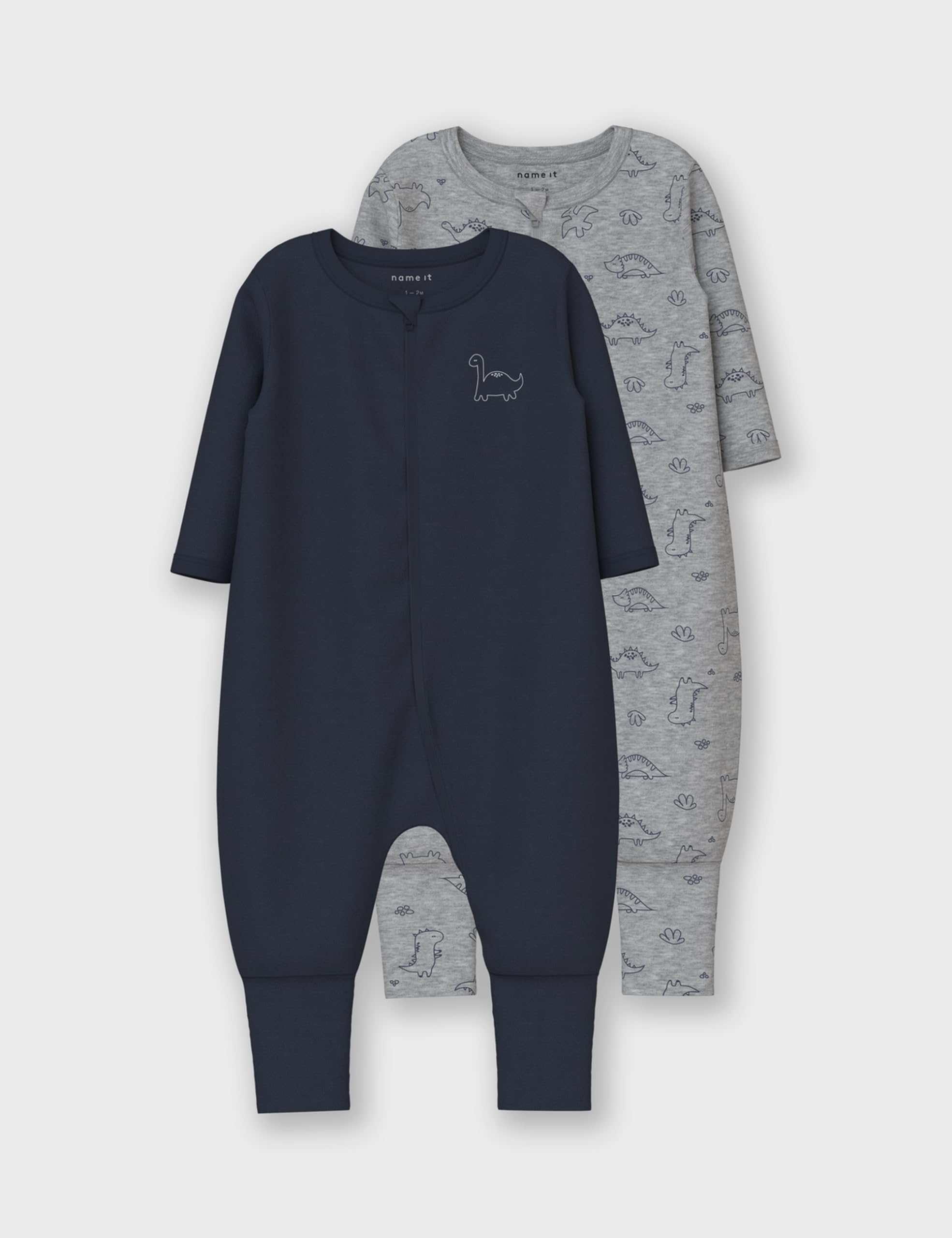 NAME IT Męski kombinezon Nbmnightsuit 2P Zip Ff Grey Dino Noos (2 sztuki), szary melanż, 74