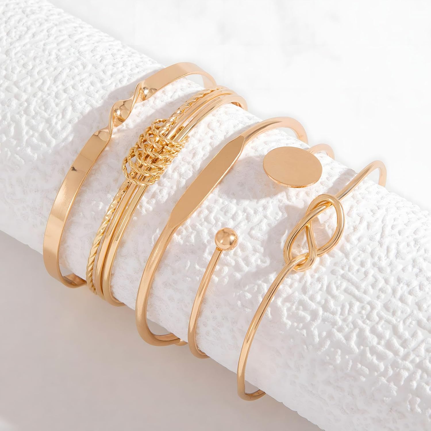 5Pcs Gold Bangle Bracelets for Women Stackable Bangle Cuff Bracelets Gold Knot Twist Bracelets Boho Gold Bangle Set Multi-layered Gold Cuff Bracelet Minimalist Jewelry - Image 3
