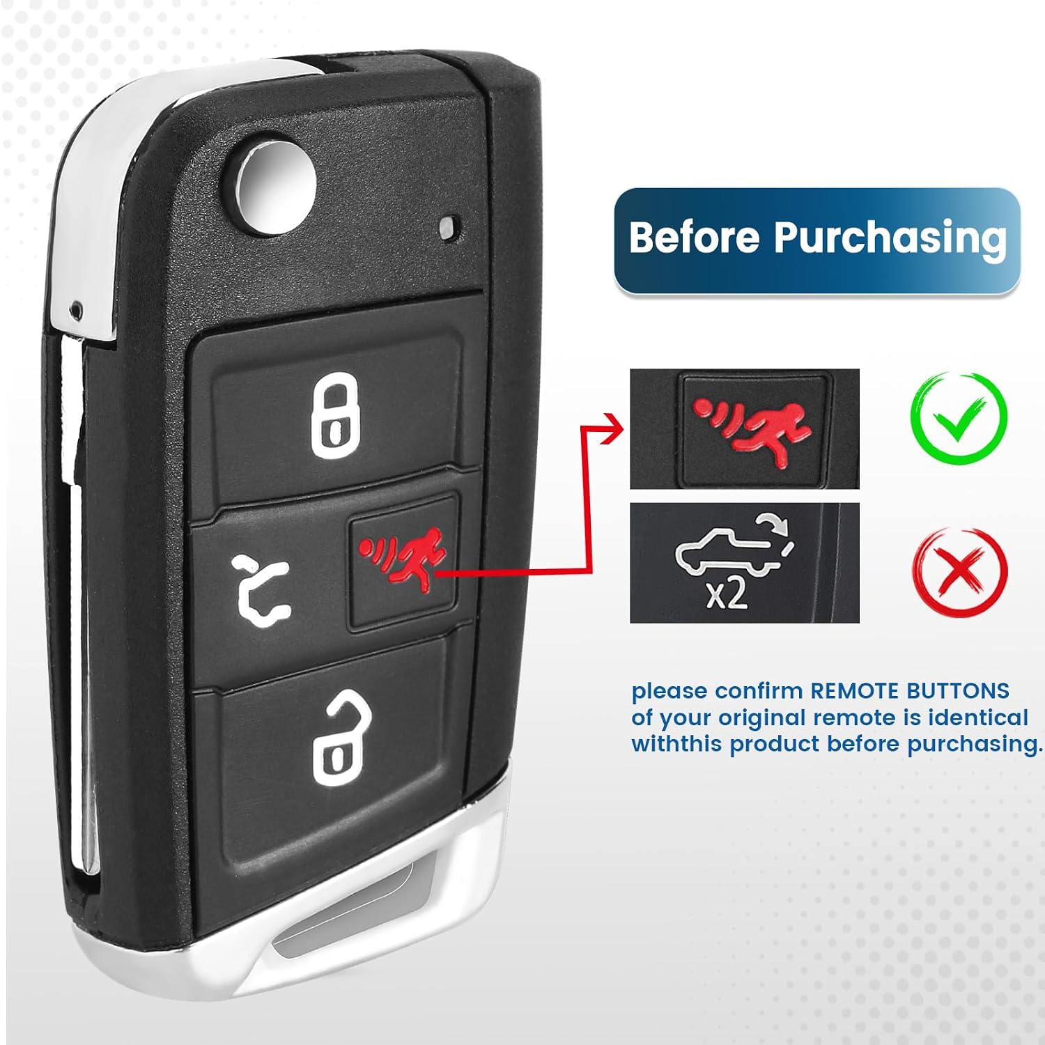Keyecu Replacement Smart Remote Car Key Fob for Volkswagen GTI Golf 2015-2019 NBGFS12A01 5G0959752BD 315MHz MQB48 Chip 4 Buttons