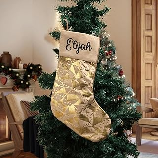 Keruidian custom monogram alphabet large christmas stocking bag p personalised santa sack with initial & name (Gold)