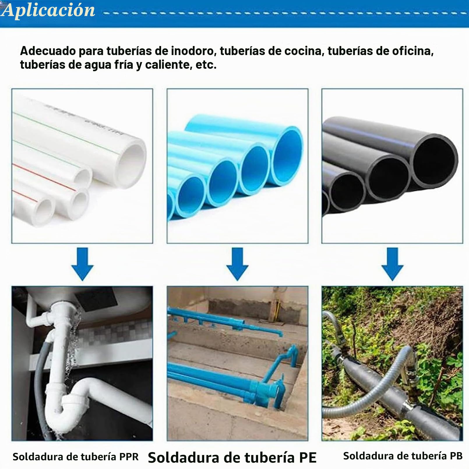 Soldadora por fusión PP/PPR/PB/PE - Máquina de soldadura de tuberías de 1600 W, herramienta de fusión en caliente de calefacción de doble tubo con pantalla digital de 0 a 380 °C de temperatura para