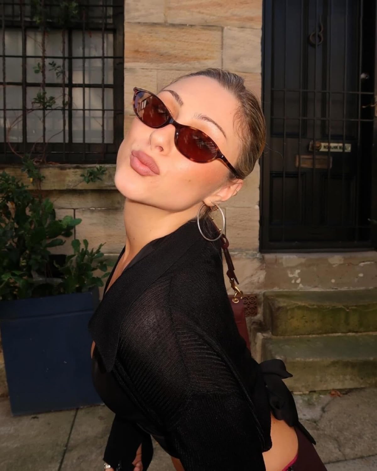 Retro Oval Sunglasses for Women Chic Cat Eye 90s Sunnies Lightweight Narrow Shades Trendy UV protection Sun Glasses - Image 9