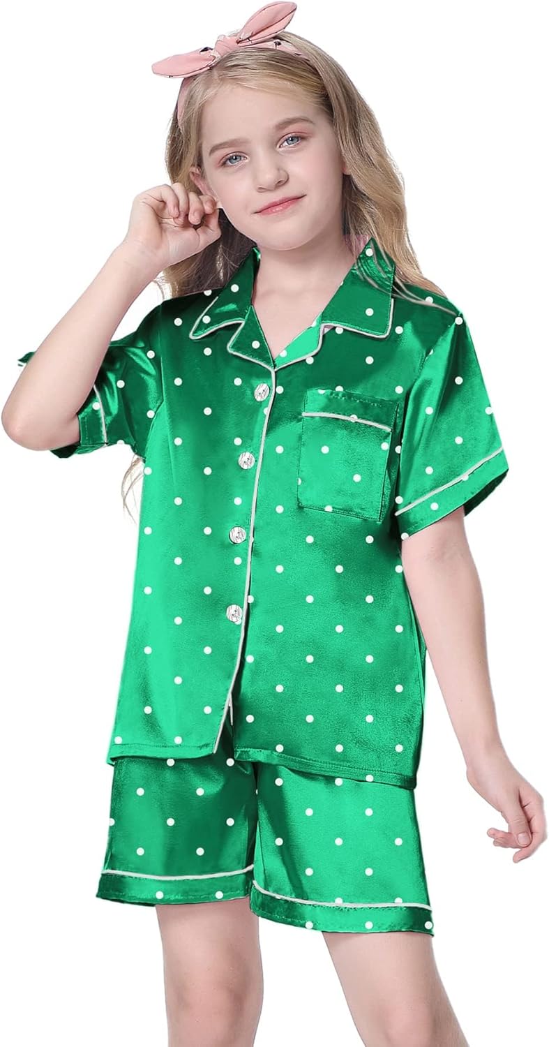 Girls & Womens Satin Pajamas Set, Silk Button-Down Sleepwear 2 Piece Nightwear, 3 Years - Women XXL - Image 2