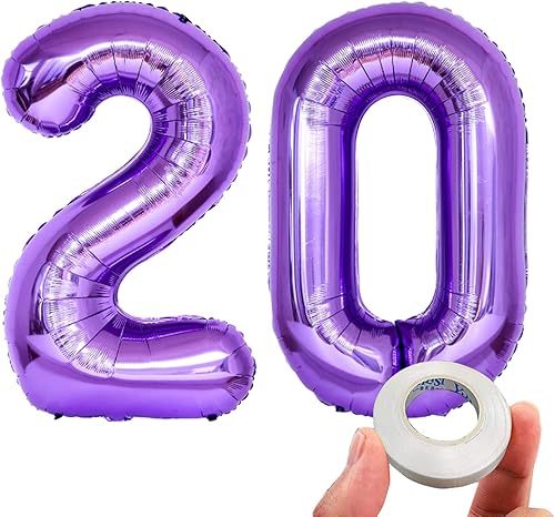 KEYYOOMY Globos de 40 pulgadas con el número 20, globos de Mylar de aluminio de número grande para el número 20, globos de números morados,