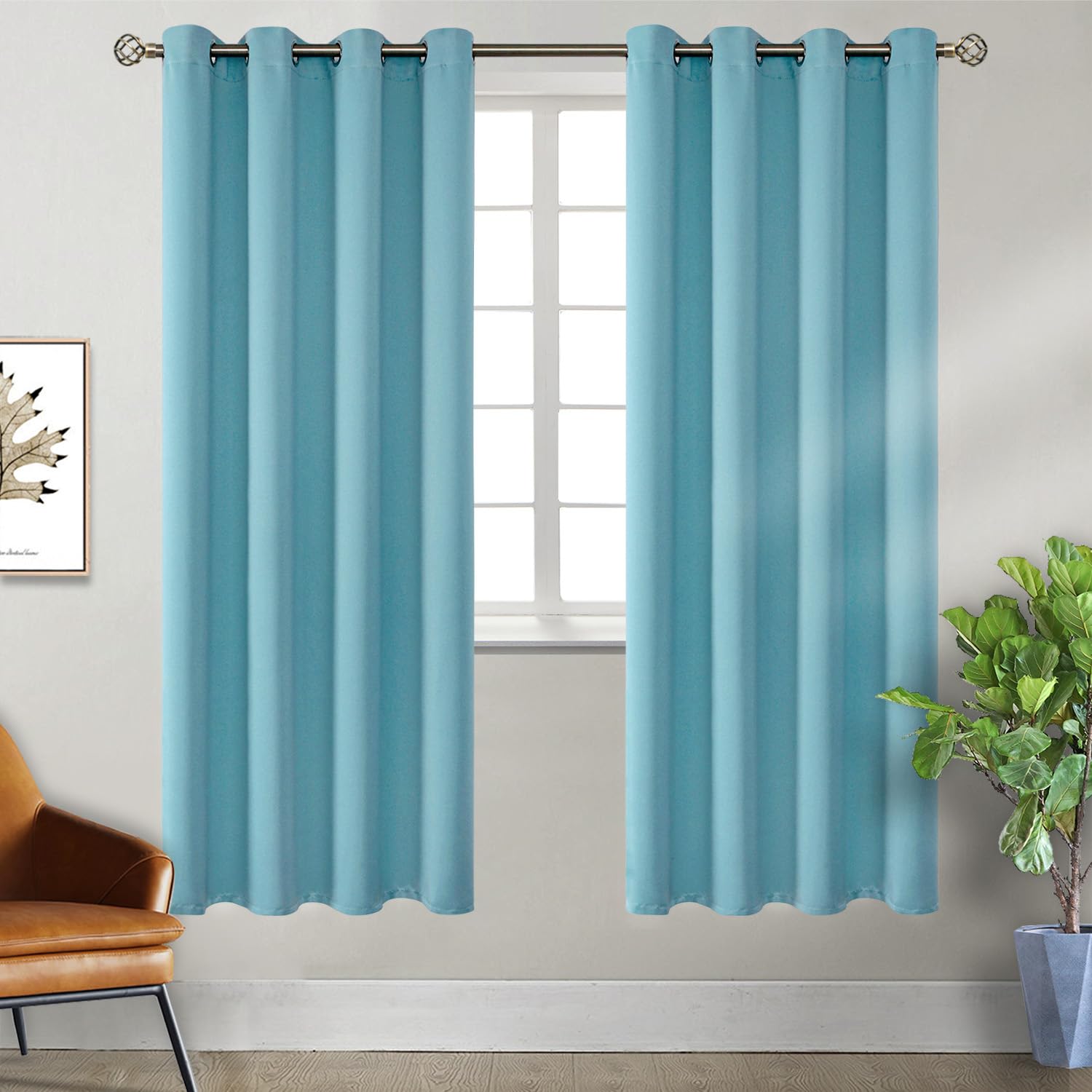 BGment Aqua Blue Room Darkening Curtains 72 Inch for Bedroom - 2 Panels