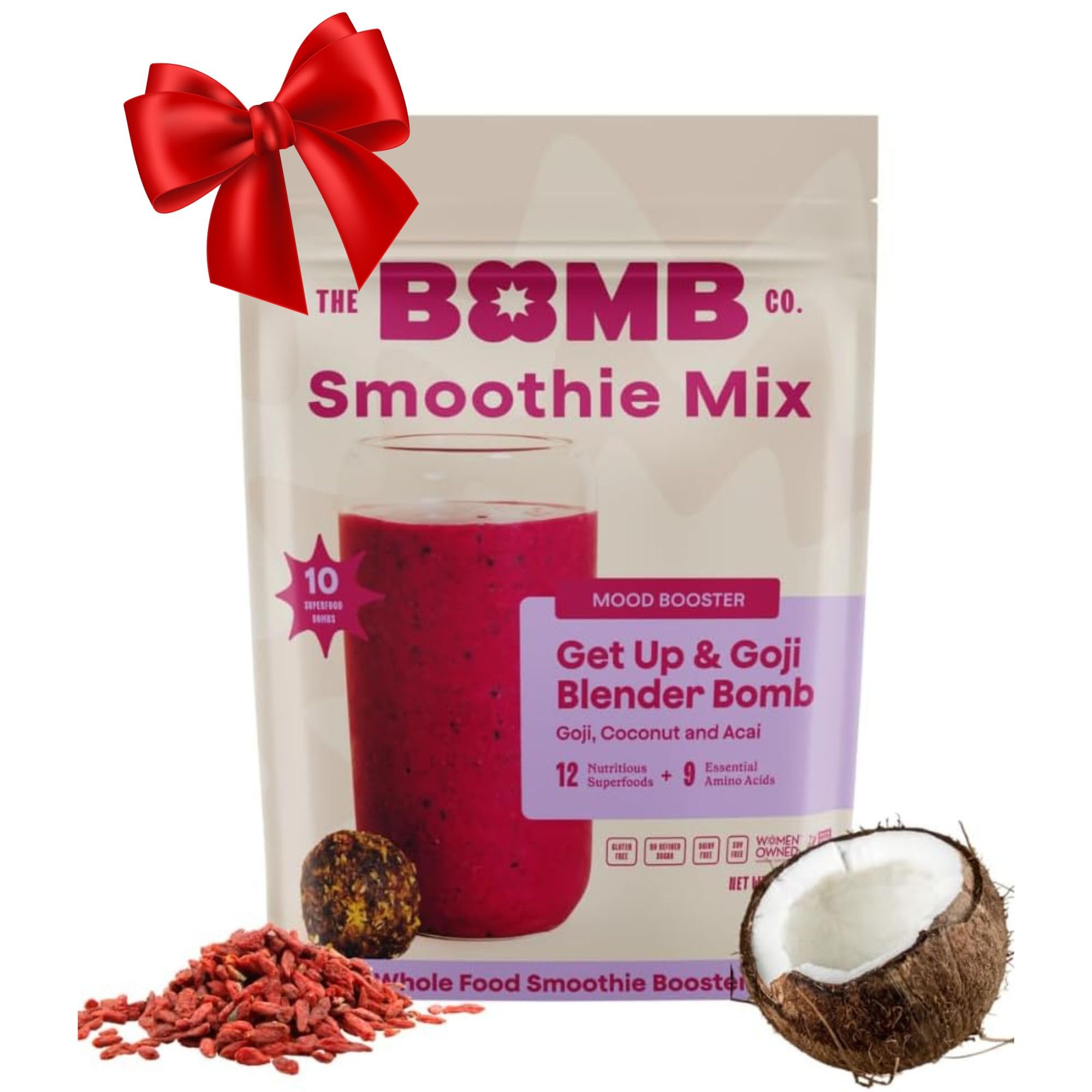 The Bomb Co. Blender Bomb, Get up & Goji, Superfood Smoothie Mix With Goji Berries, Hemp, Flax, Chia Seeds & Amino Acids, Gluten Free, High Fiber, 10 Servings