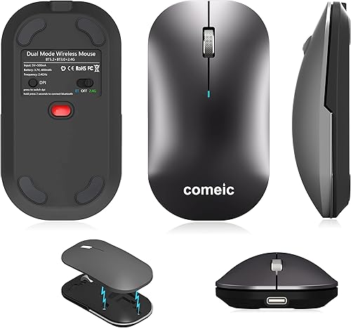 Miniatura 8 de Ratón inalámbrico Bluetooth para MacBookWindowsAndroid TabletiPadMacLaptopPCComputadora, modo dual recargable (BT5.2 y 3.0 y 2.4G USB) Ratón