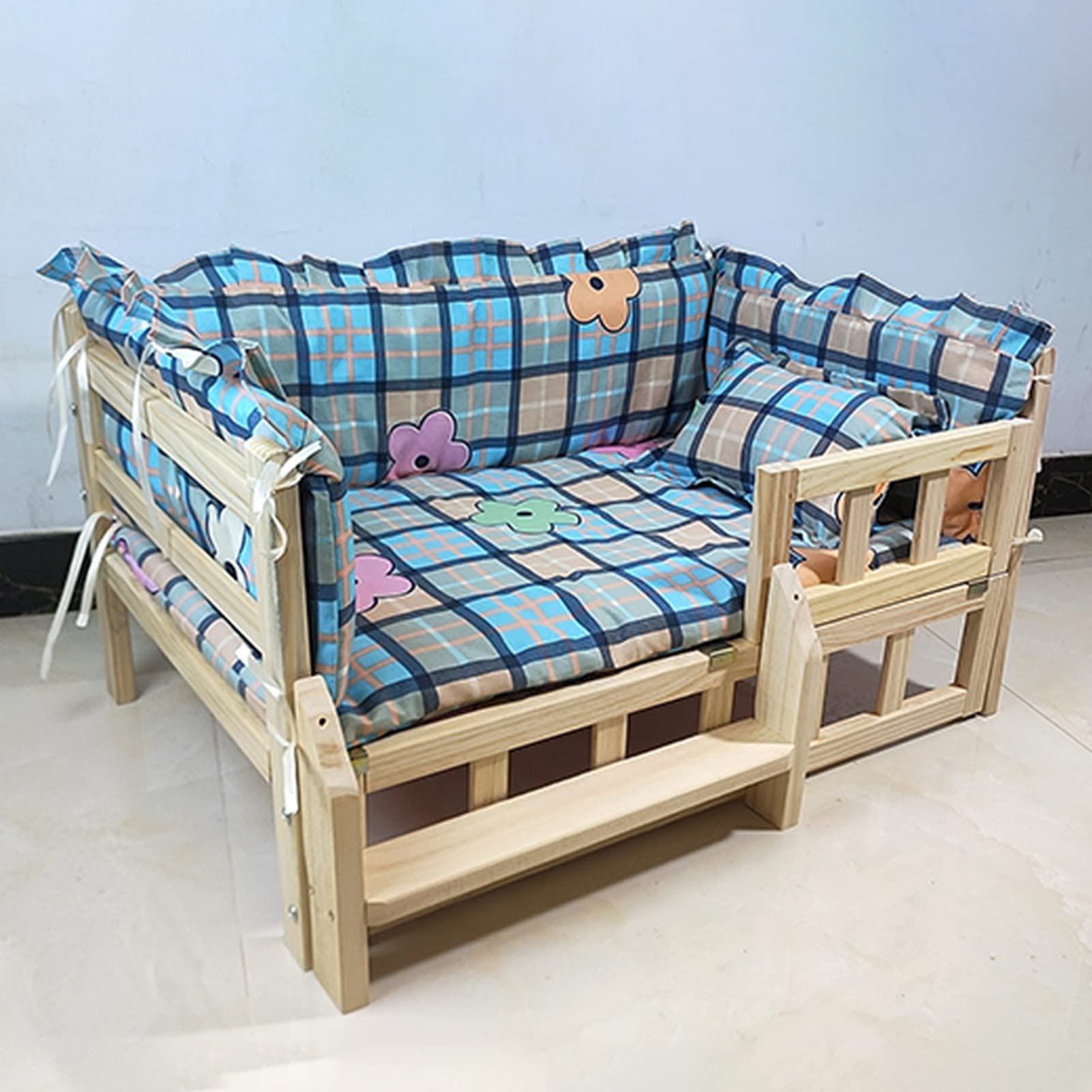 Cama Perro Camas Elevadas de Madera para Perros Grandes Medianos Pequeños, Sofá Cama para Perros Lavable de Alta Resistencia con Laterales Elevados, Cama de Interior para Mascotas con Lecho (Color :