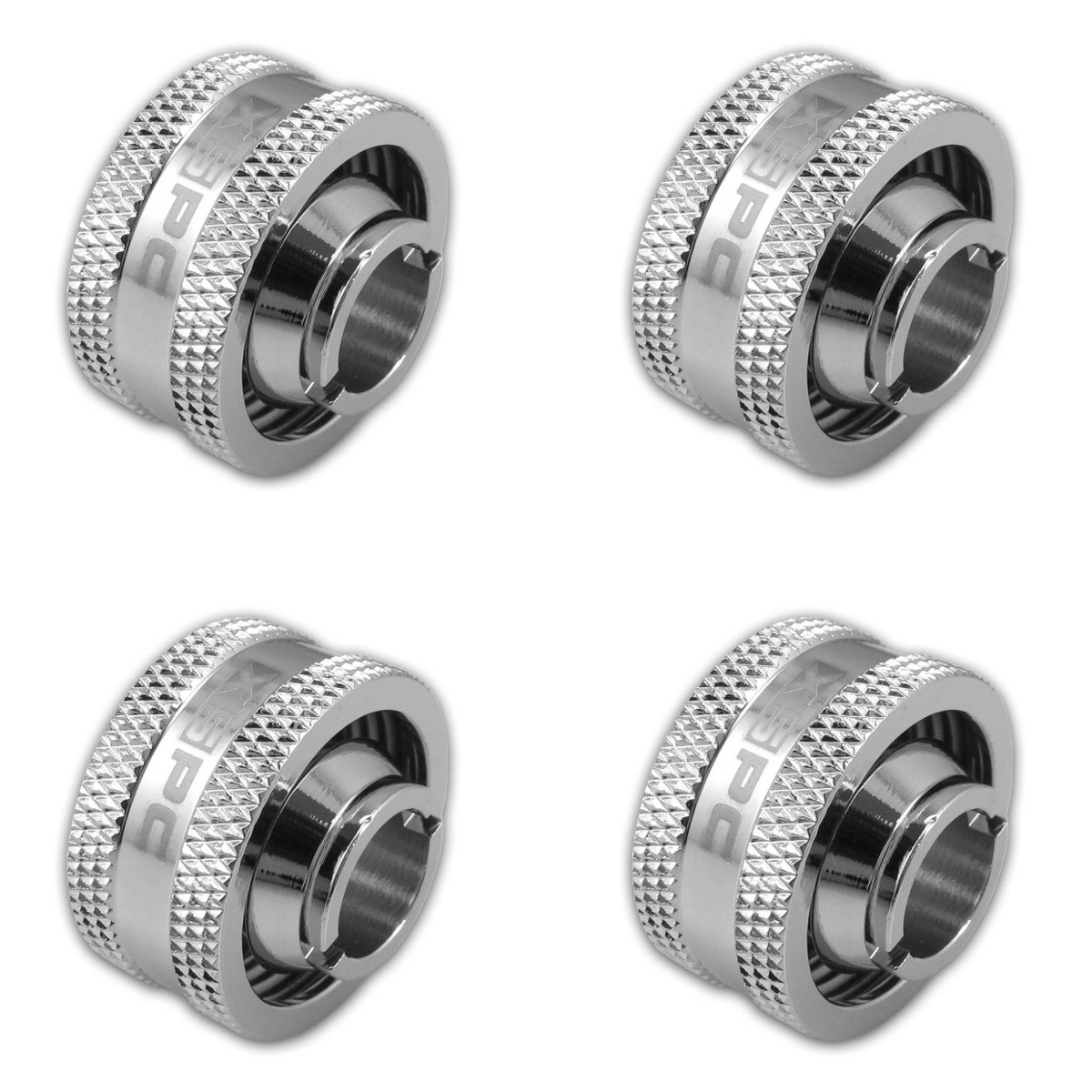 G1/4" to 1/2" ID, 3/4" OD Compression Fitting V2 for Soft Tubing, Chrome, 4-pack