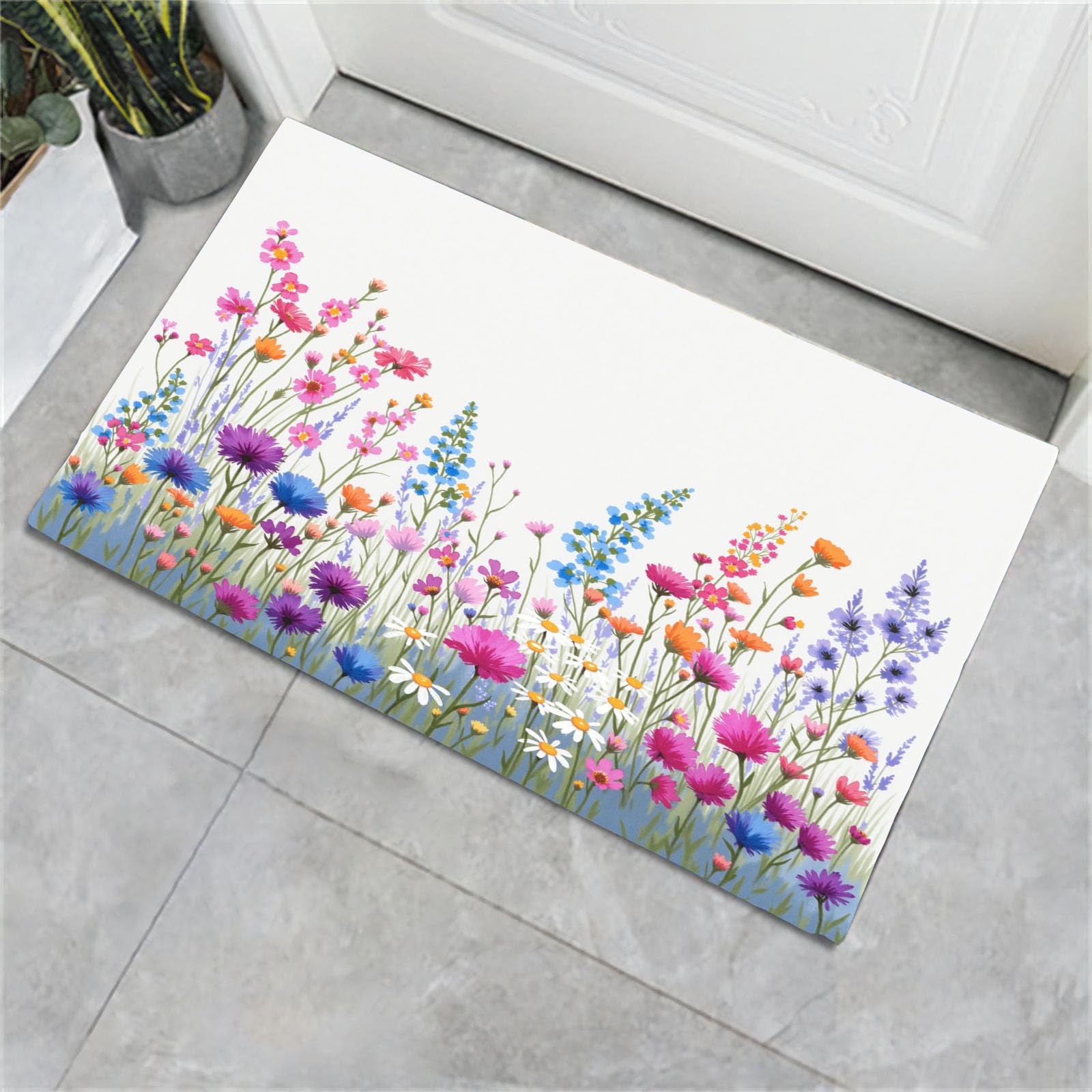 Tapis illustration botanique beige 40x60cm idéal pour sécuriser la salle de bain