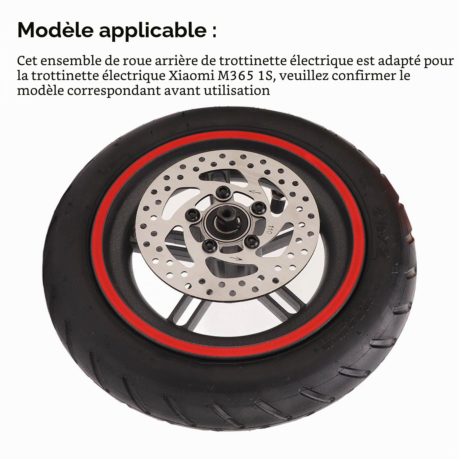 Ensemble de Roue Arrière de Scooter électrique, Pneu de Roue en Caoutchouc avec Frein à Disque de 110 Mm pour M365 1S