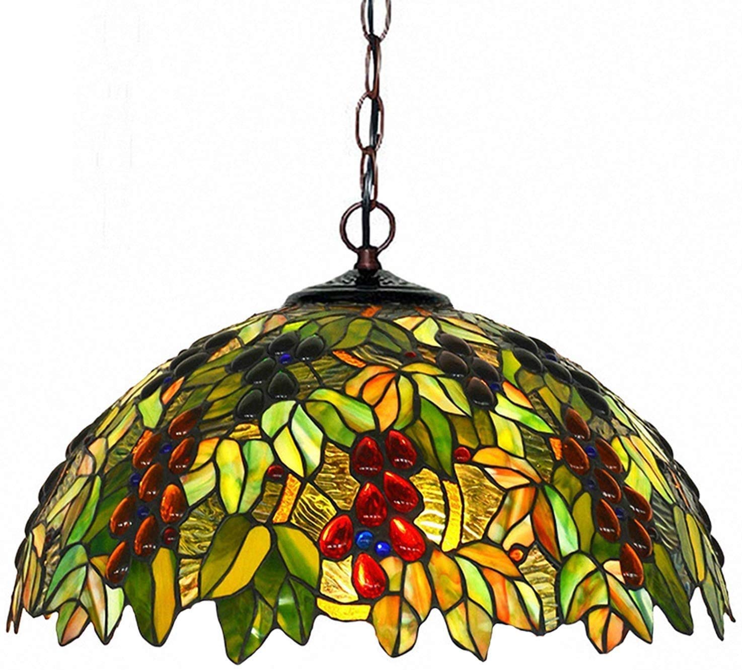 HJRegaFimu Chandeliers Stained Glass Raisin Grape Hanging Lamp With 18'' Wide Art Handmade Lampshade Suitable For Decorating Room
