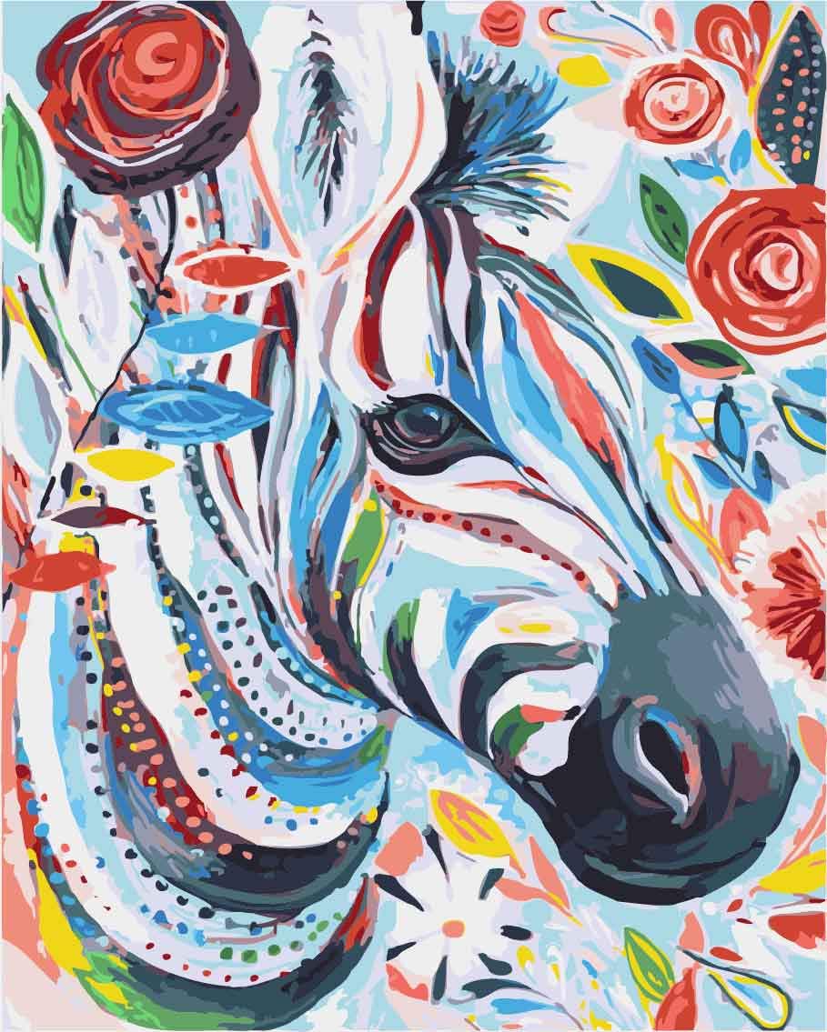 WOWDECOR Art Supplies Colorful Zebra Animals Flowers DIY Paint by Numbers Kits 40 x 50cm with Painting Brushes Canvas (Framed)