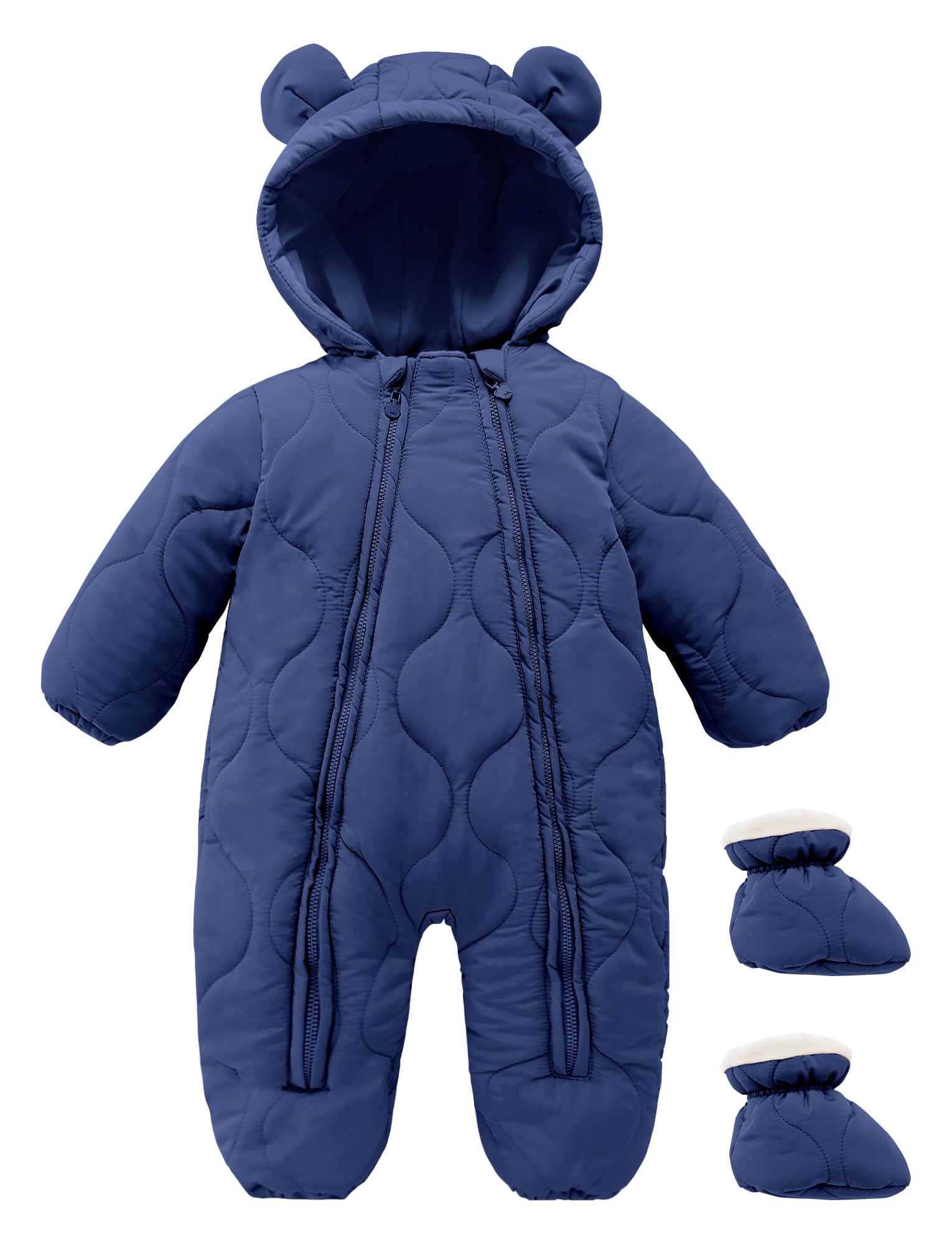 Combinaison de Neige à Capuche Bébé Fille Garçon Barboteuse Coupe-Vent Chaud avec Couvre-pieds Combinaisons Épais 3-18 Mois