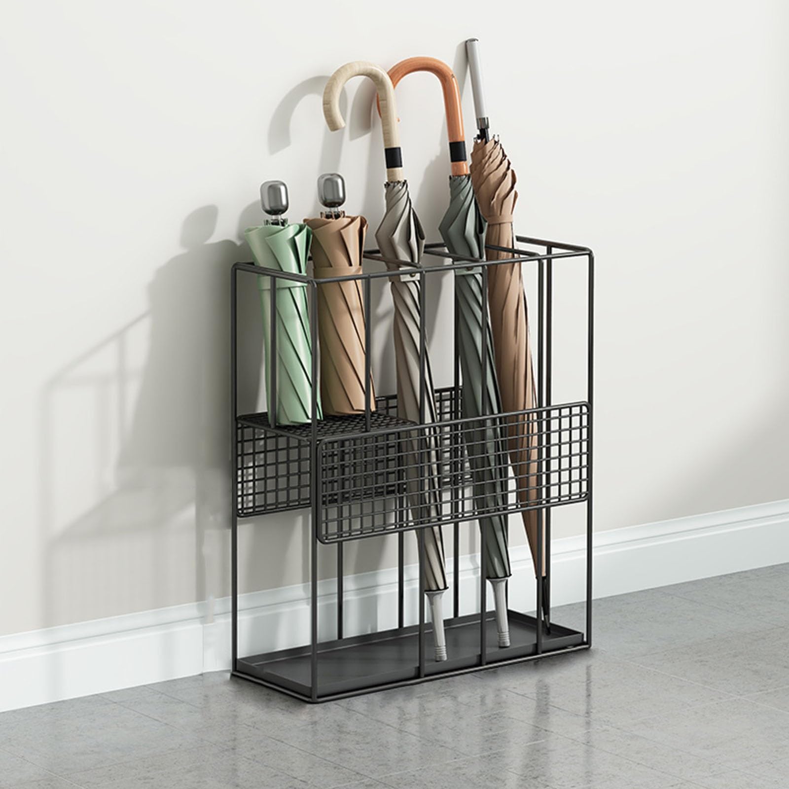 BHFPFZA Large Capacity Metal Umbrella Stand for Hotels - Commercial Umbrella with Removable Drip Tray - Square Entryway Umbrella Holder - Stylish Umbrella Storage Solution