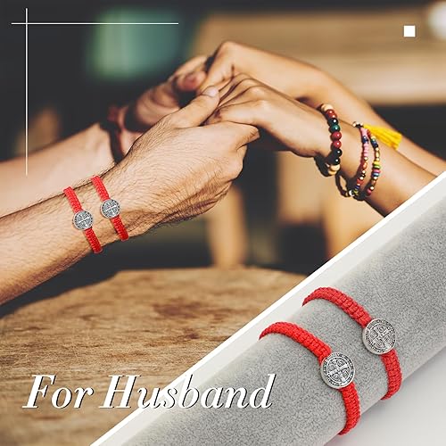 Miniatura 5 de Fumete 2 pulseras católicas de San Benito, regalos de medalla de San Benito, pulseras de cuerda ajustables, regalos religiosos para hombres y