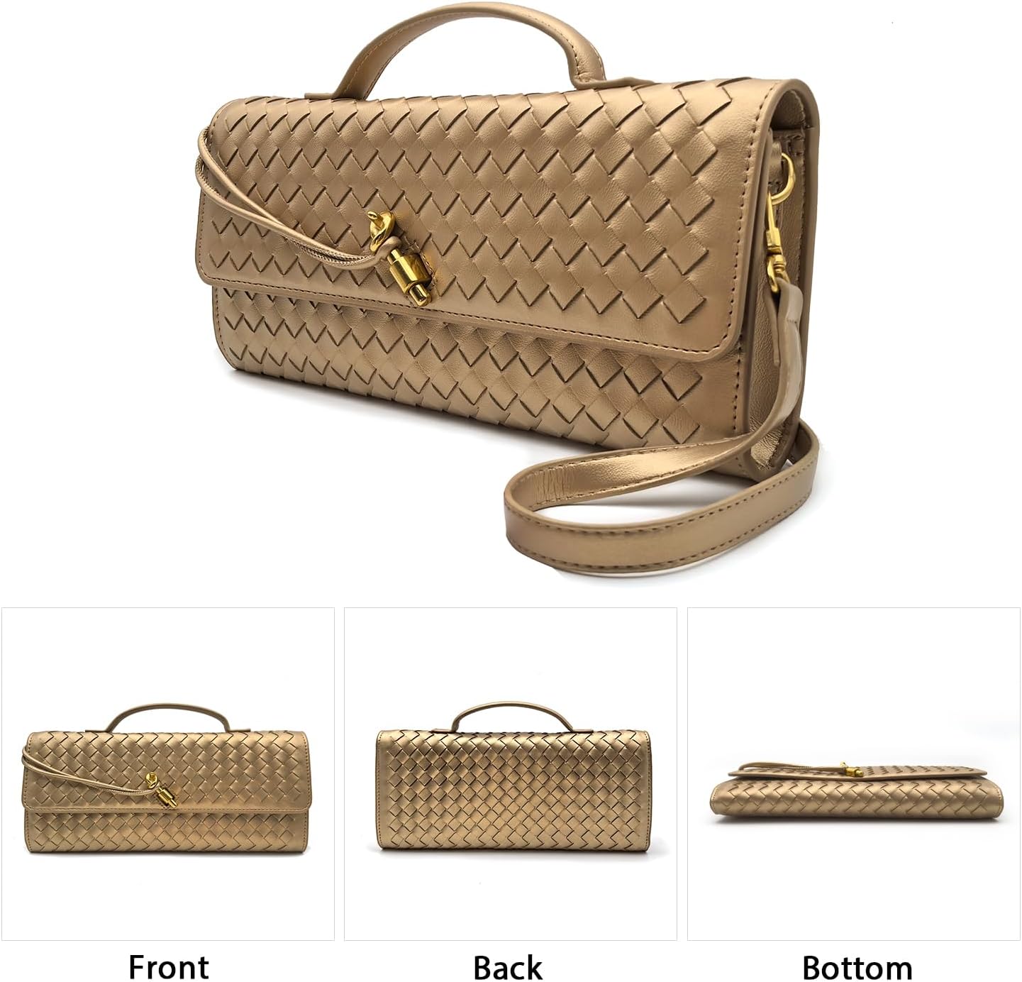 Formal Clutch Purses for Women Evening Woven Leather Large Clutch for Weddings & Parties Convertible Top Handle Bag