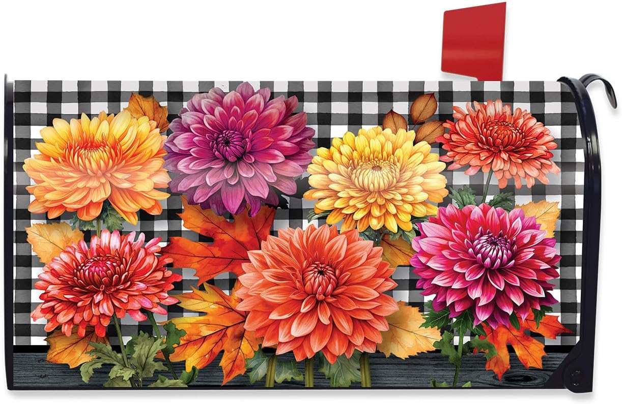 Briarwood Lane Checkered Mums Mailbox Cover