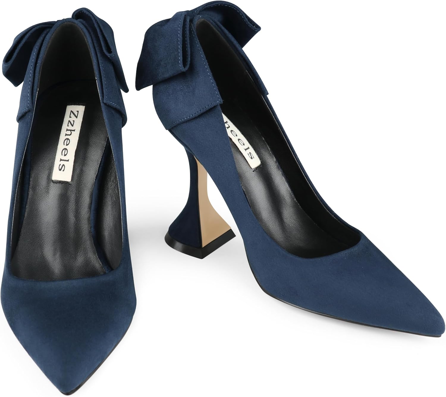 Zzheels Women's 3.74" Bow Pumps Pointed Toe Triangle Heel Pump Wedding Shoes - Image 4