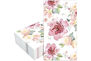 Disposable 3-Ply Paper Napkins with 50 Count, Floral Pink Flower Themed