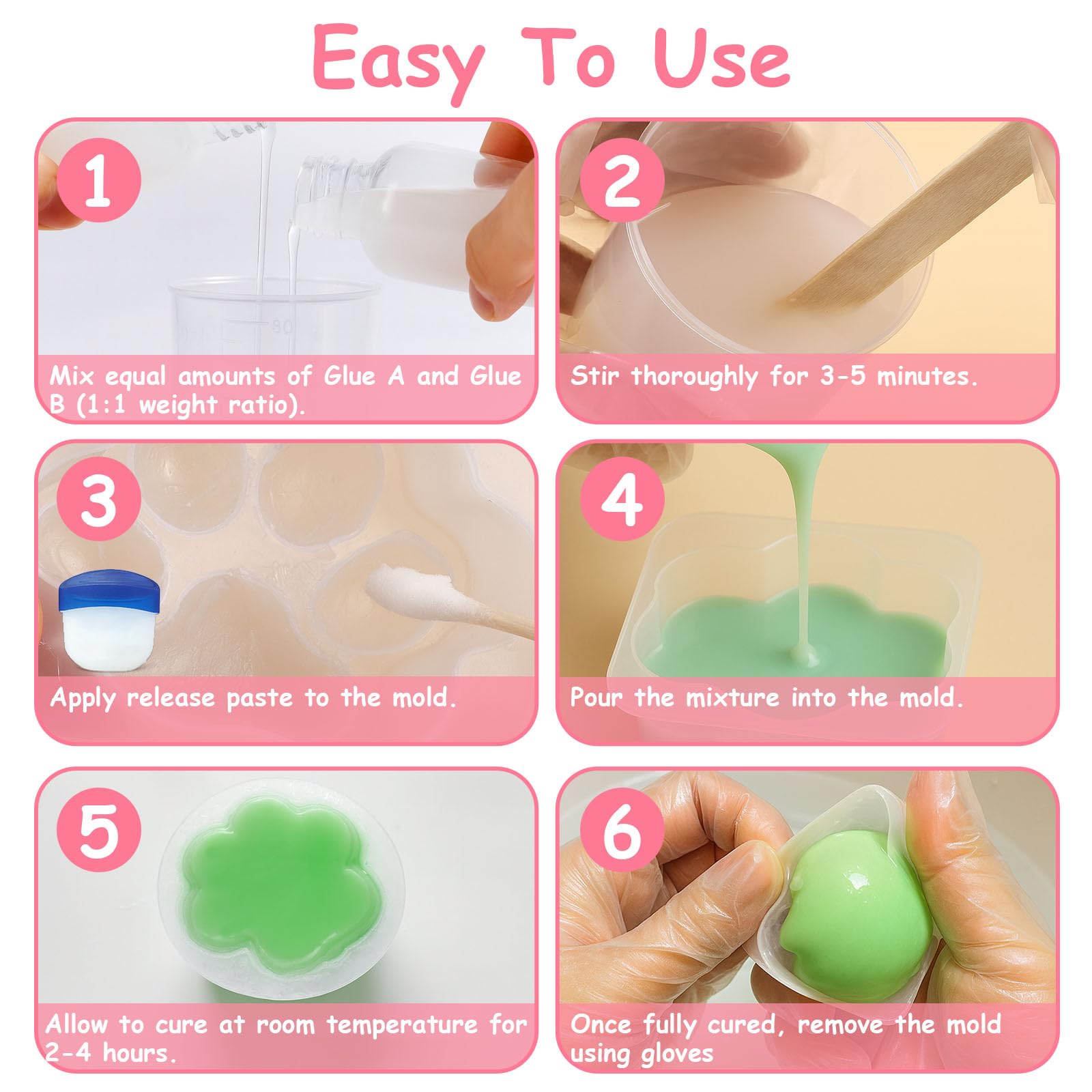 1DFAUL Zestaw do robienia squishy z płynnego silikonu 17.6oz, ​​bez bąbelków i szybko utwardzalne, z królikiem, łapką kota, foremkami do sera, zabawne sposoby na odstresowanie, prezenty DIY