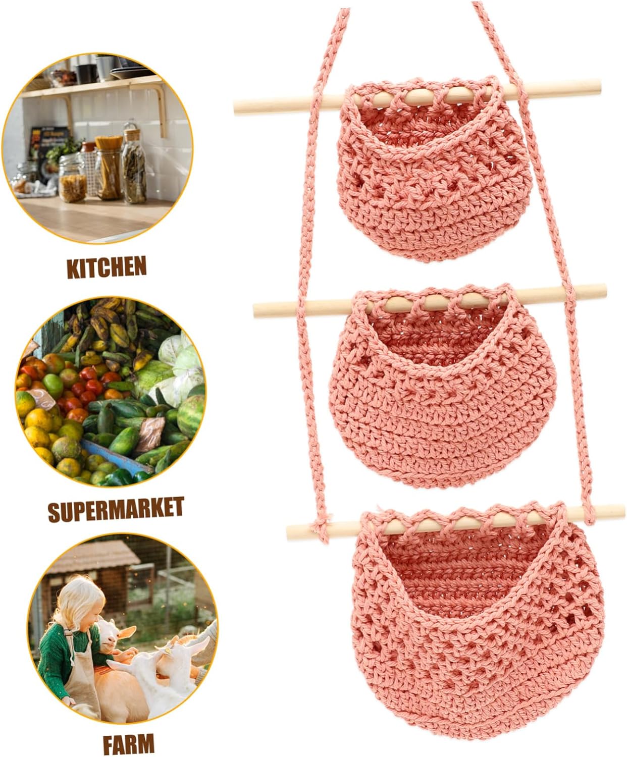 VALICLUD Hand-woven Hanging Fruit Basket Cotton Rope Storage Net for Kitchen Wall Decorative Vegetable Holder Organizer Space-saving Kitchen Accessories for Home and
