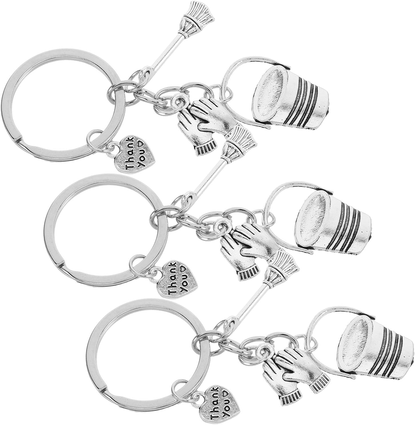 Toyvian 3pcs Housekeeping Appreciation Keyring Set with Metal Bucket, Broom, and Work Gloves Charms – Team, Lightweight Decorative Keychain for Janitorial Staff
