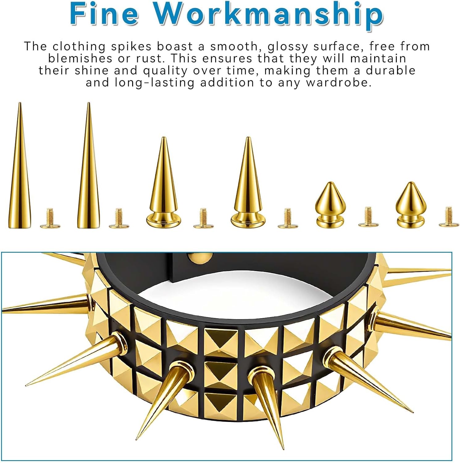 80 Sets Spike Studs for Clothing,Gold Multi Spikes and Studs Kit for Punk Clothes Crafts 7x40mm 10x25mm 8x12mm - Image 4