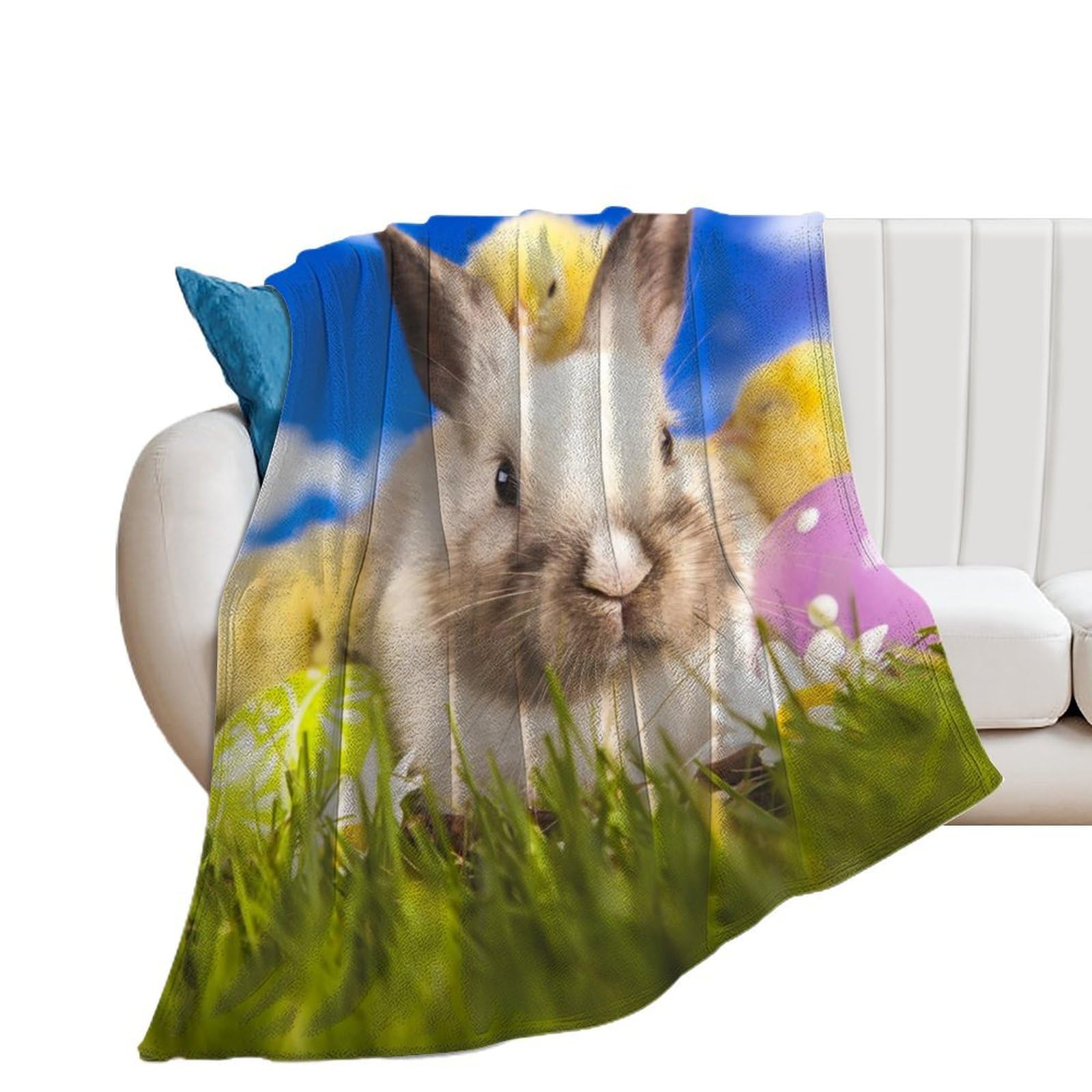 Couverture en flanelle lapin et poussin 150x200cm pour lit et canapé
