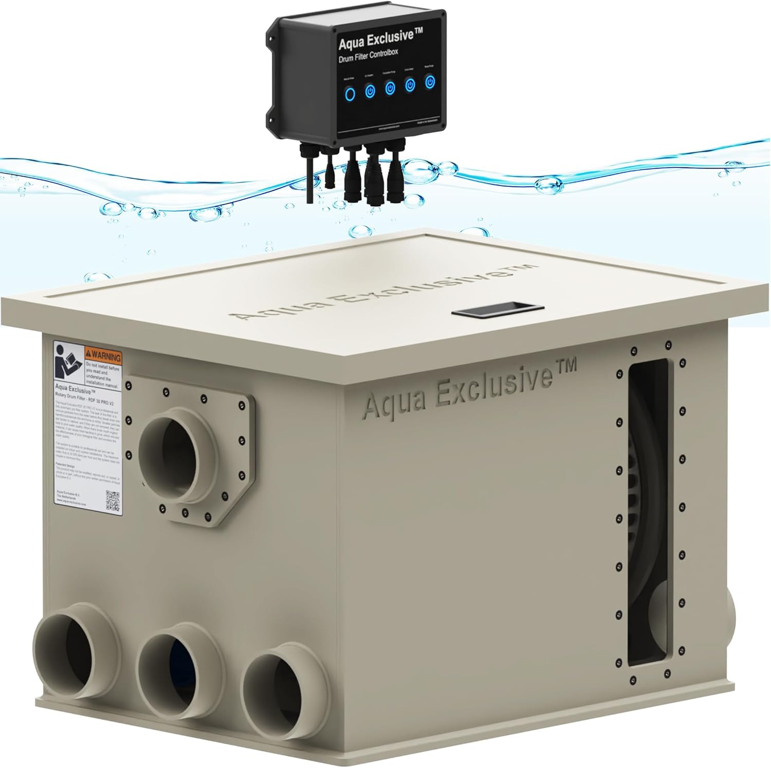 Drum Filter | RDF 8000GPH | Fully Automatic Self-Cleaning Water Filter | Koi Pond, Aquaculture, Fish Farm, Hydroponics, Aquaponics, Natural Swimming pool, Aquarium, Bead Sand | 220-240V 50-60Hz 25211