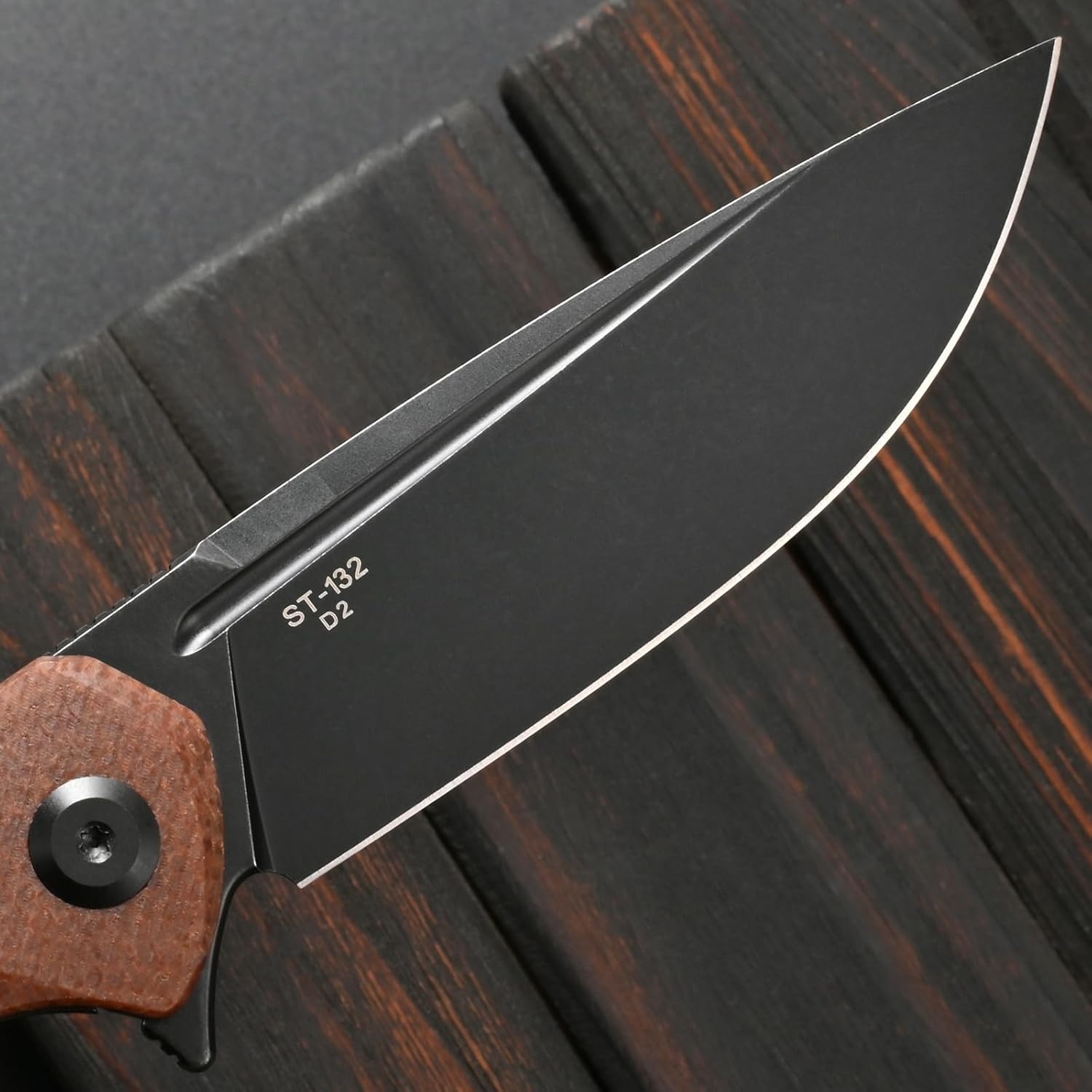 Sitivien ST132 Folding Knife,D2 Steel,Micarta Handle EDC Knife with Liner Lock for Outdoor Hiking Camping(Brown)