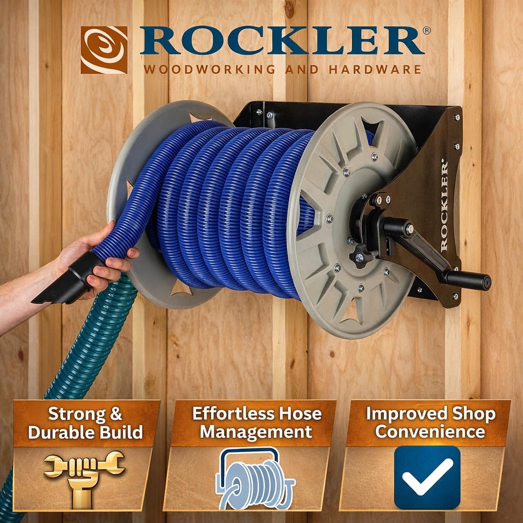 Rockler Wall Mount Vacuum Hose Reel Holds 40 ft 1-12 Inch Hose | Vacuum Hose Reel Organized Hose Storage Wall Mount Reel Holds 40 ft Hose Space-Saving Design product thumbnail 4