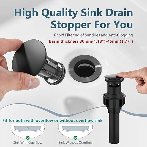 Miniatura 5 de Aolemi Grifo de baño negro mate con placa de cubierta de 6 pulgadas, grifo de lavabo de baño de un solo orificio, grifos de baño comerciales