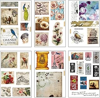 12 Sheets Vintage Journaling Sticker Set Letter Article Books Tickets DIY Self-Adhesive Stickers for Arts Crafts Retro Art Project Journals Planners Cards Organizers Cellphone Suitcase Envelopes