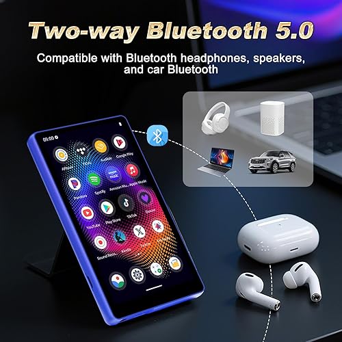 Miniatura 5 de Reproductor MP3 y MP4 de 128 GB con Bluetooth y WiFi, pantalla táctil HD de 5 pulgadas con altavoz, reproductor de música Android portátil con