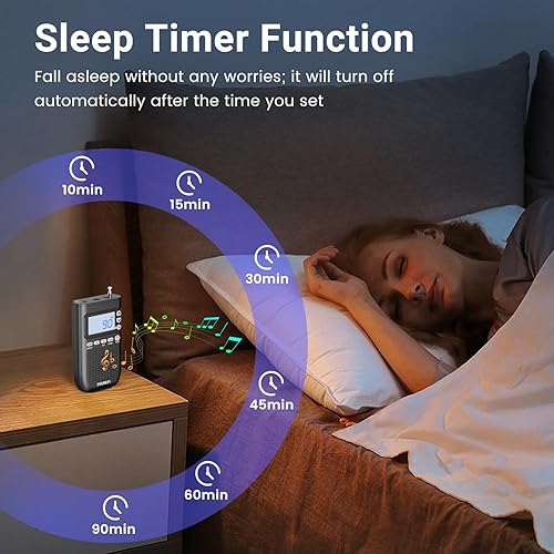 Miniatura 6 de PRUNUS J-618 Radio portátil AM FM a auricular Bluetooth, como altavoz Bluetooth, radio recargable de 2000 mAh, preestablecido, reproducción