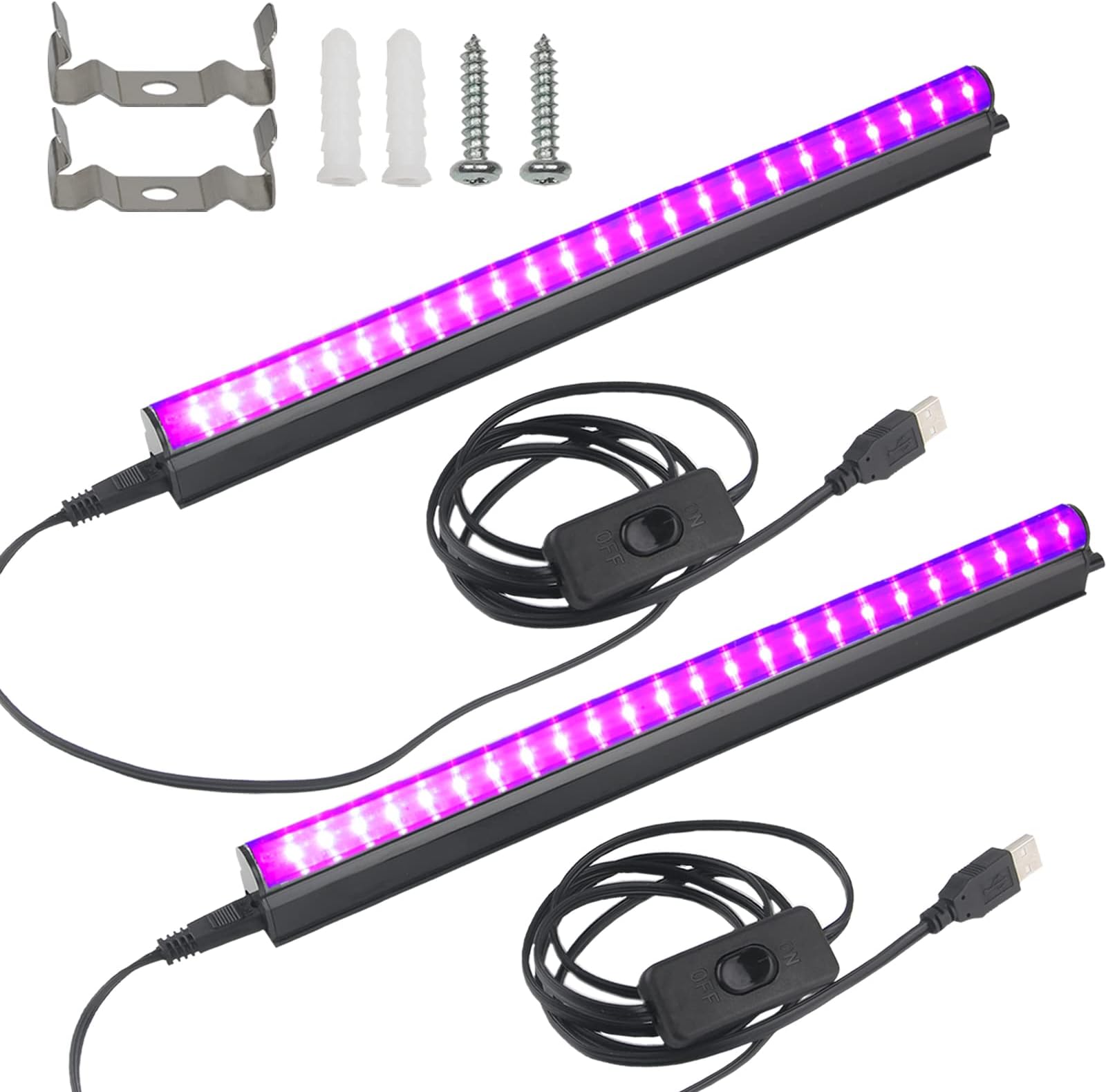 CICINY UV Black Light Bar for Glow Party: 10W 1ft USB Portable LED Blacklight Tube Party Supplies for Body Paint Stage Fluorescent Poster Halloween Club Bedroom Decoration Urine Detection 2 Pack