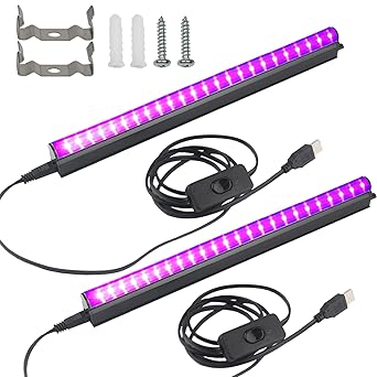 UV Black Light Bar for Glow Party: 10W 1ft USB Portable LED Blacklight Tube Party Supplies for Body Paint Stage Fluorescent Poster Halloween Club Bedroom Decoration Urine Detection 2 Pack