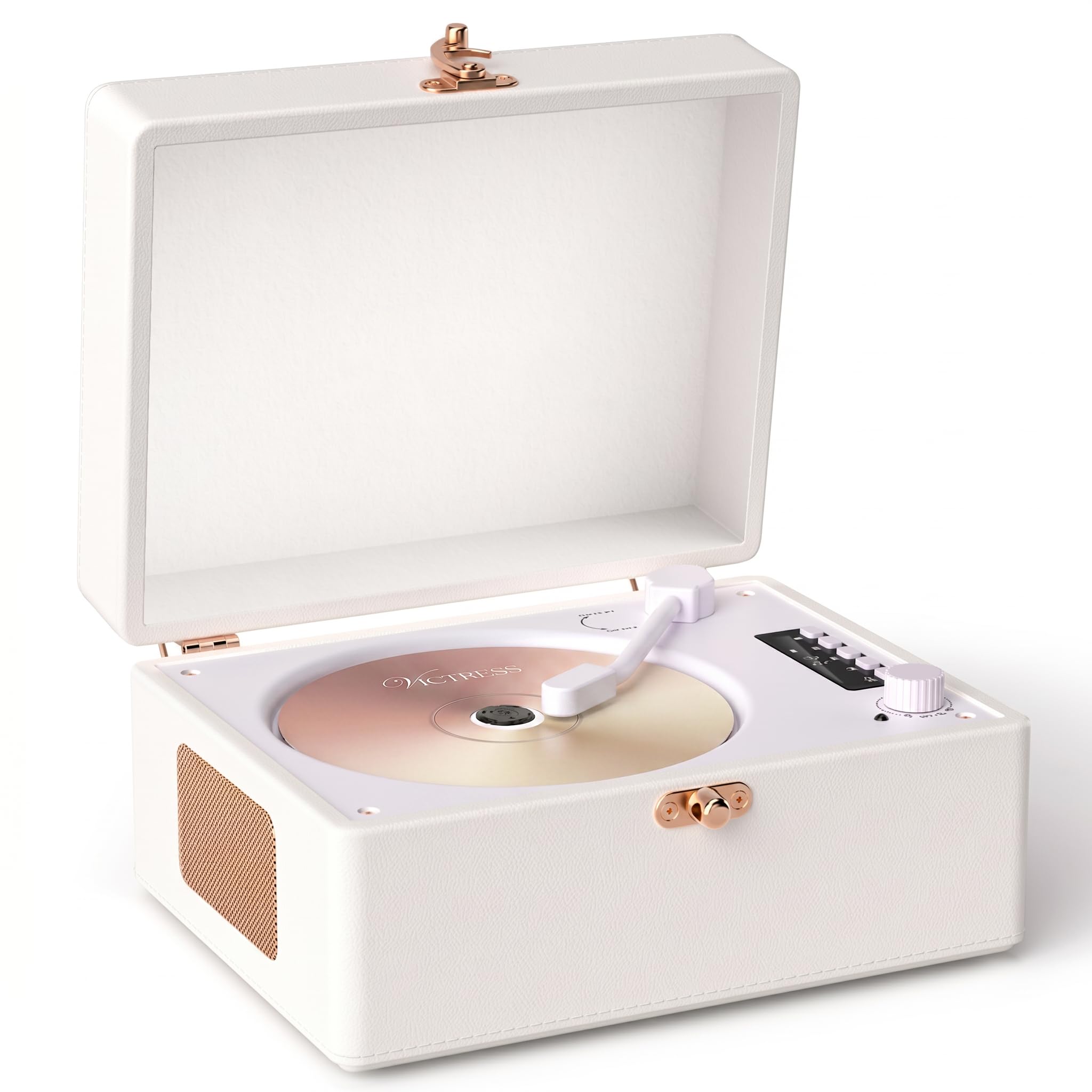 Lettore CD portatile con Bluetooth per lettore CD domestico con altoparlanti integrati, design compatto da tavolo, USB, AUX, jack per cuffie, lettore CD vintage per gli amanti della musica, Premium