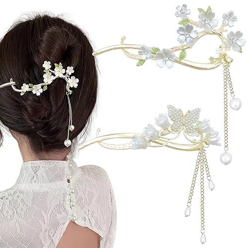 2 pinzas para el pelo de flores, horquillas de plátano, pinzas para el pelo de perlas, pinzas de flores estilo francés, pasadores para el cabello,