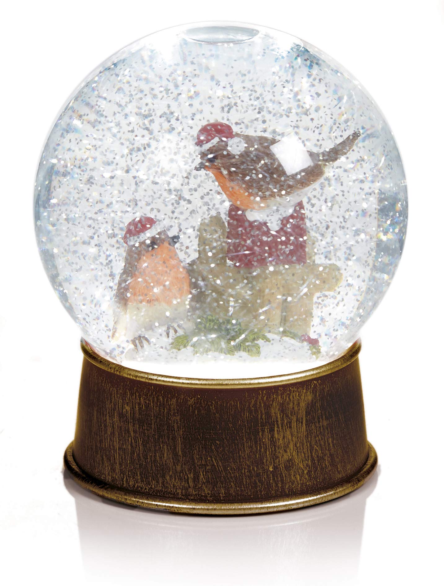 Premier Decorations 18cm Led Spinner Snow Globe with Robin Scene