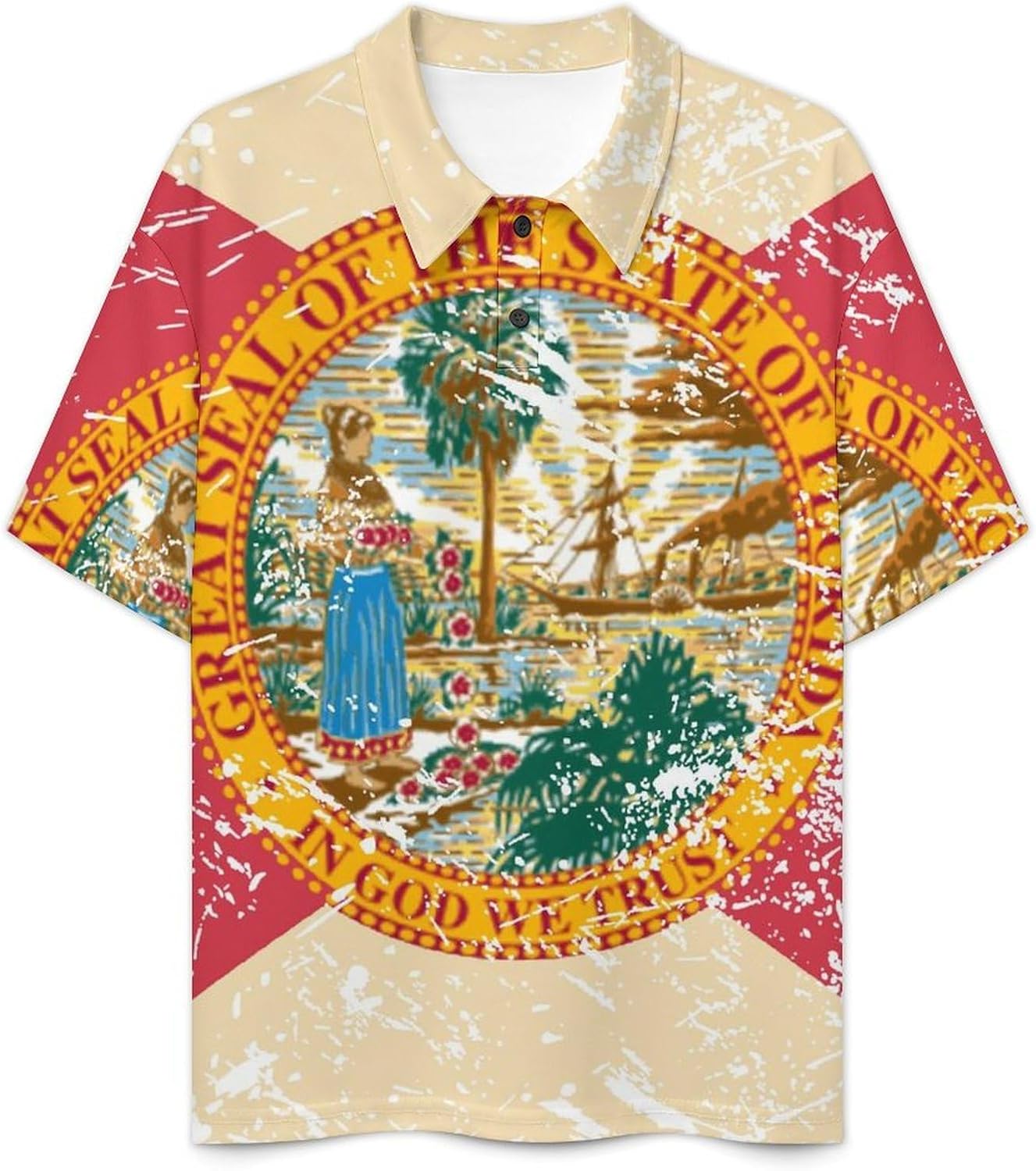 Florida State Flag Mens Polo Shirt Short Sleeve Top Tee Casual T-Shirt