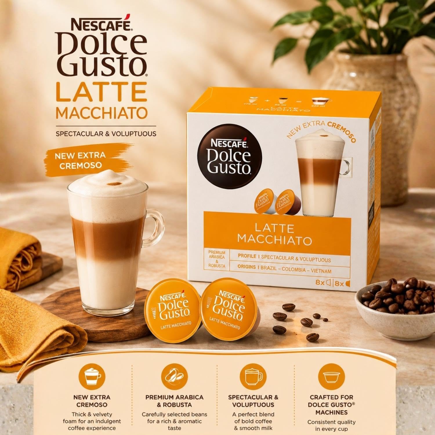 Nescafe Dolce Gusto Latte Macchiato (3 Stück Packung), 3x16 Kaffee Kapseln