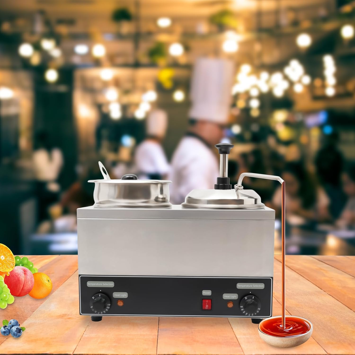 500W Electric Cheese Dispenser with Pump and Spoon, 4.23 Qt Commercial Hot Fudge Warmer Sauce Dispenser Machine, 86-230℉ Temp Adjustable Cheese Nacho Sauce Warmer, for Hot Fudge Cheese Caramel