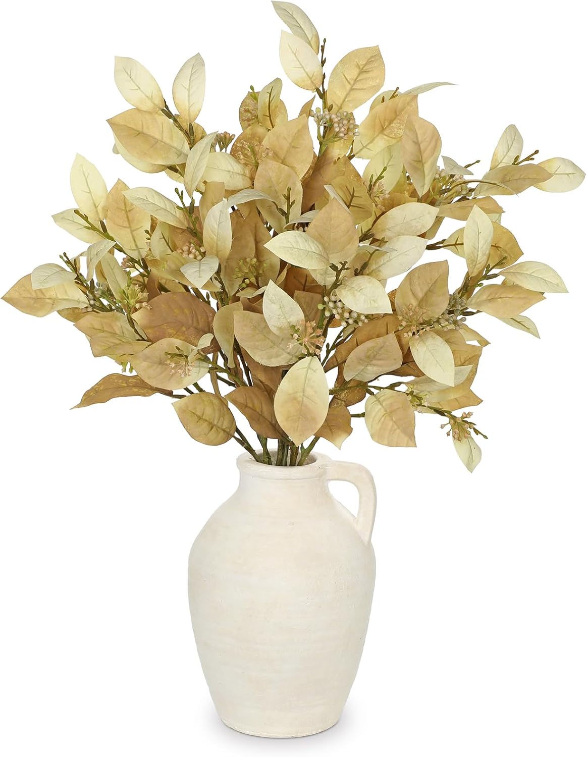 18" Artificial Fall Eonymus Leaves Bundles with Flower Seeds Branches for Autumn Decor, Fake Leaves Bunches with Stems for Wedding Party Centerpieces, Floral Arrangements, Yellow & Set of 3