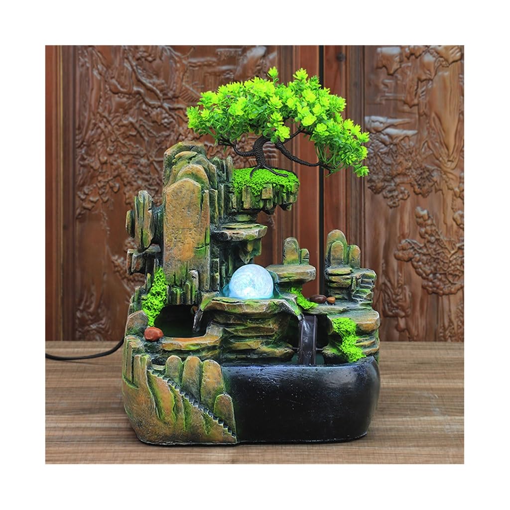 QUSYZD Waterfall Fountain Tabletop Fountain Creative Bonsai Small Rockery Desktop Circulating Water Humidifier Decorative Ornaments Tabletop Fountains,