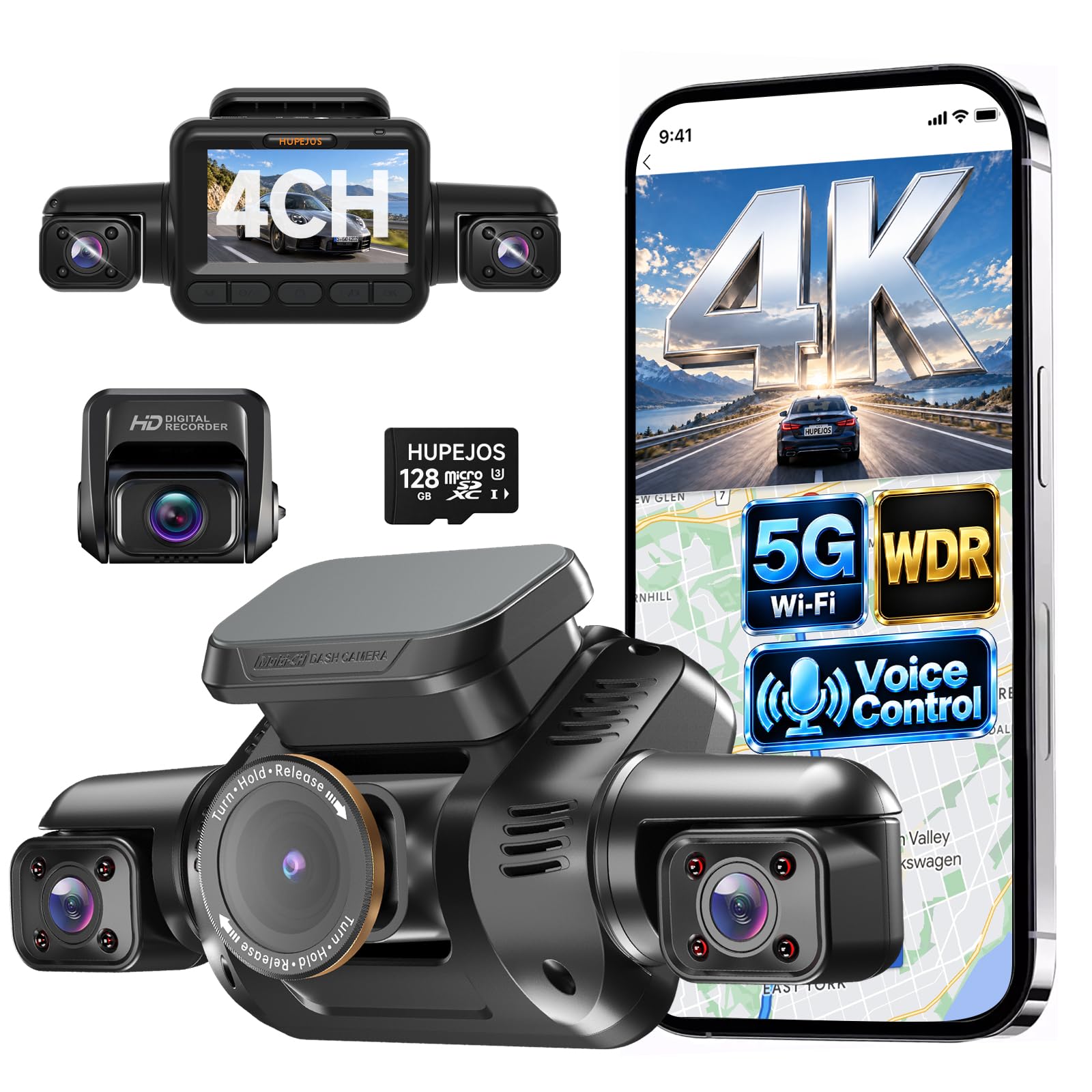 HUPEJOS 4K 4 Channel Dash Cam