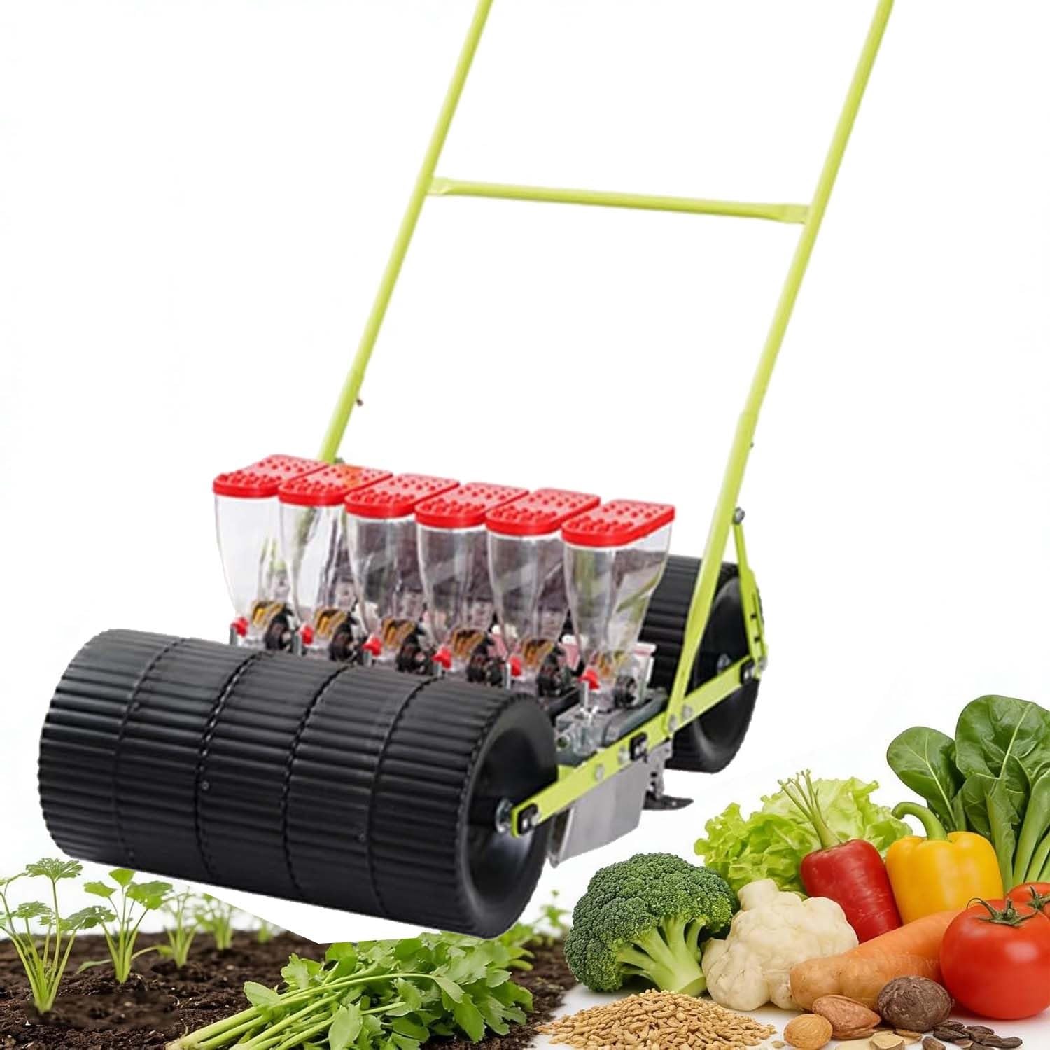 Seminatrice di precisione a file, seminatrice manuale, spargisemi da giardino, seminatrice manuale a spinta per giardino, per piantare canapa, prezzemolo, cavolo,ravanello, ecc. per piccoli orti
